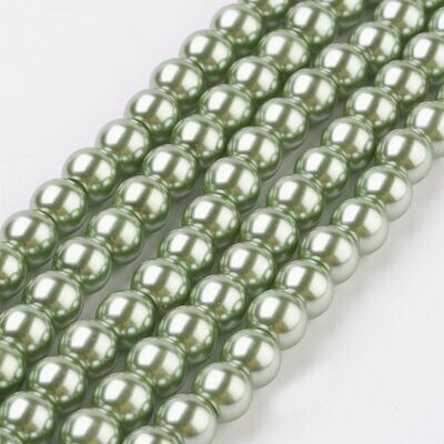 6mm Glass Pearls in Sage Green, 1 Strand