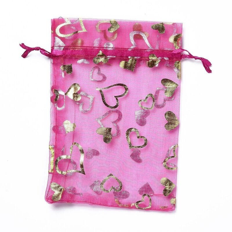 10 x 10x15cm Fuchsia Pink & Gold Organza Pouches