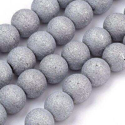 6mm Electroplated & Frosted Glass Beads in Silver/Grey, 1 Strand