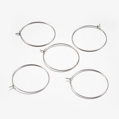 10 x Stainless Steel Wine Glass Charm Hoops, Stainless Steel Colour, 30mm