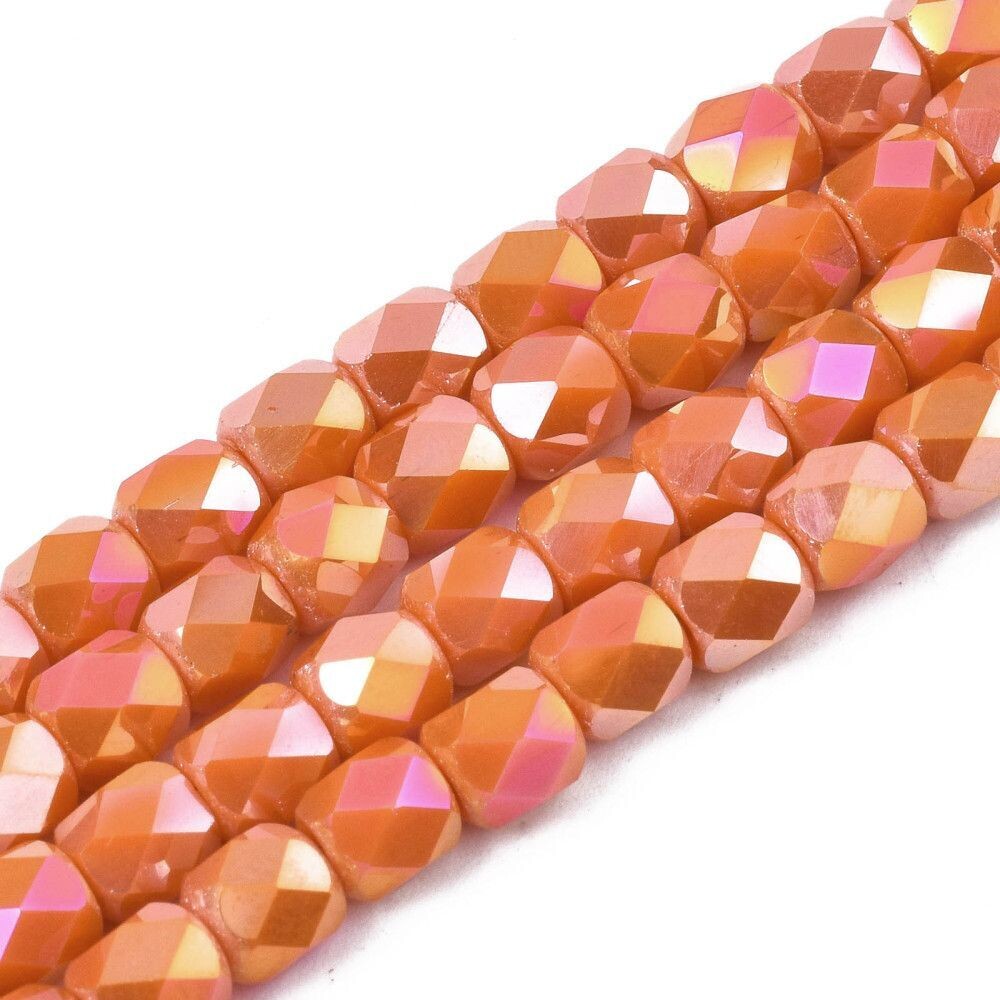 50 x Opaque Faceted Glass Barrel Beads, 5x5mm, Orange