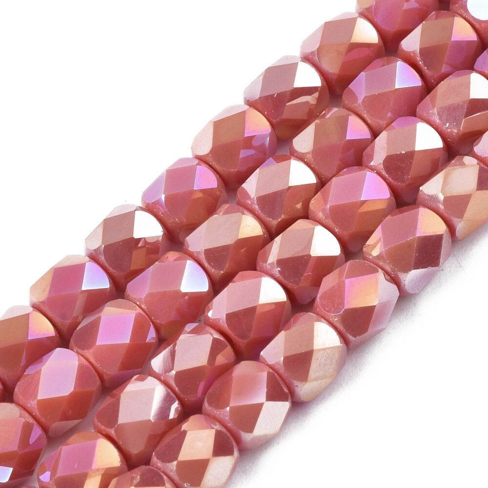50 x Opaque Faceted Glass Barrel Beads, 5x5mm, Indian Red