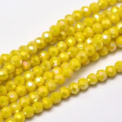 4mm Faceted Crystals in Rainbow Plated Yellow, 1 Strand