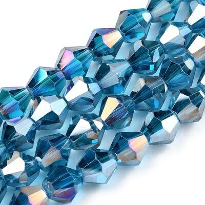 8mm Electroplated Pearl Lustre Bicone Crystals in Teal/Blue
