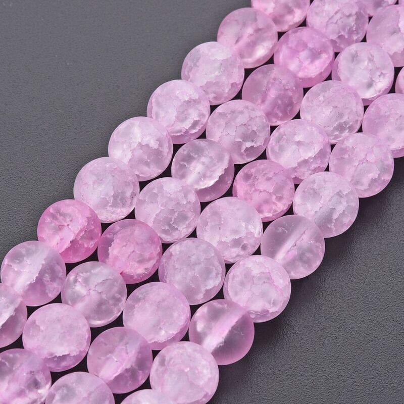 Frosted Crackle Glass Beads,  8mm, 1 Strand, Pink