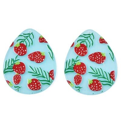 2 x Teardrop Resin Strawberry Pendant, 45x34x2mm