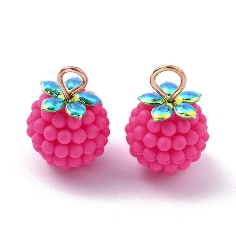 Resin Berry Charm in Hot Pink, 18x12mm