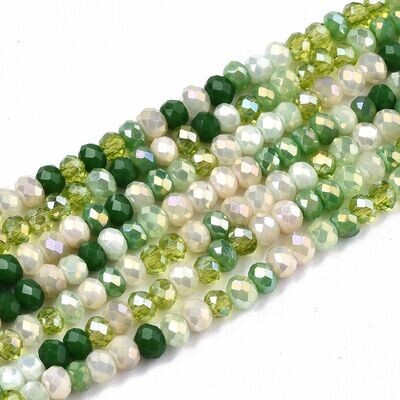 Faceted Crystal Glass Rondelles, 3x2mm, 1 Strand, Green Mix