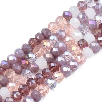 Faceted Crystal Glass Rondelles, 3x2mm, 1 Strand, Mauve Mix