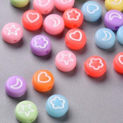 Neon Beads with White Motifs, 20g