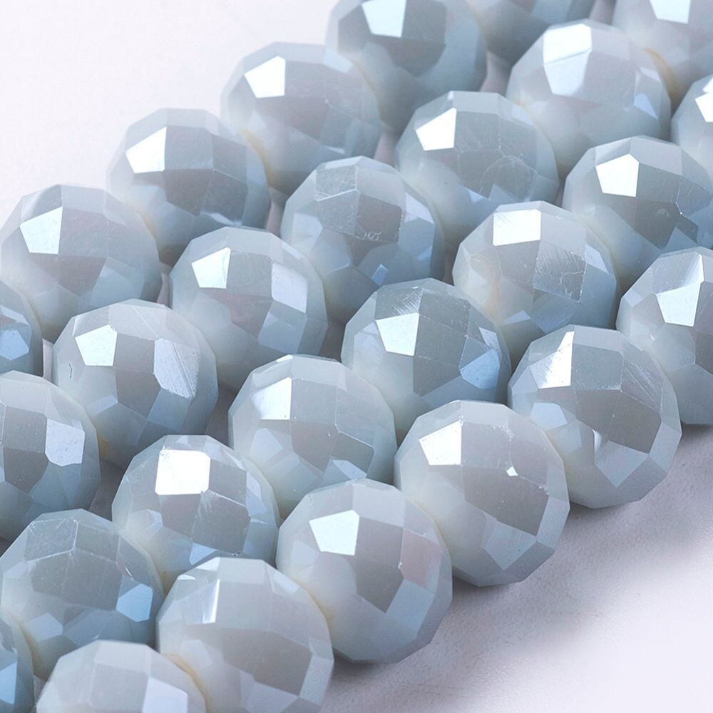 50 x 10x8mm Faceted Electroplated Glass Beads in Ice Blue