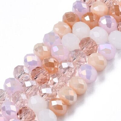 6x4mm Electroplated Faceted Glass Rondelles in Mixed Pink, 1 Strand