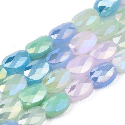 Faceted Electroplated Oval Beads in Pastel Colours, 8x6x4mm, 1 Strand