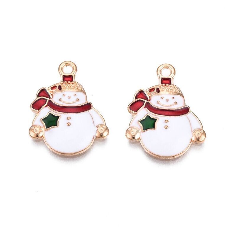 Enamel & Light Gold Christmas Snowman Charm