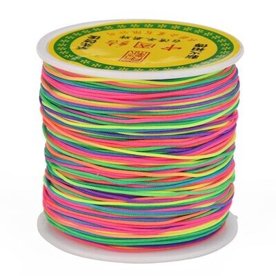 5m x Braided Nylon Thread, Mixed Neon Colours, 0.8mm