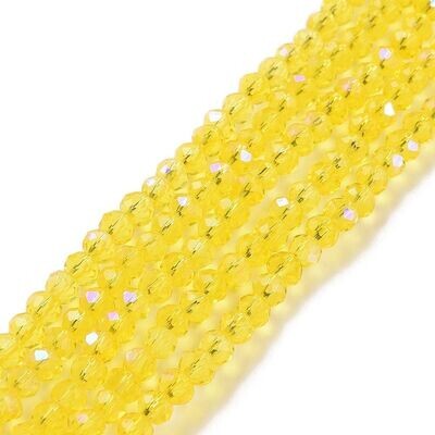 4x3mm Electroplated Crystal Glass Rondelles Rainbow Plated Yellow, 1 Strand