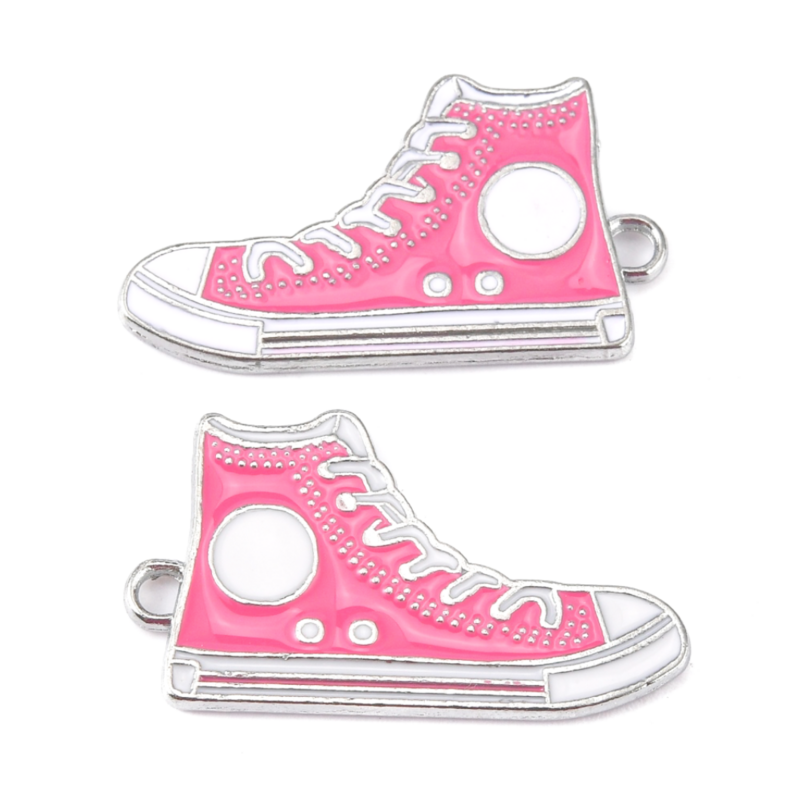 Enamel & Silver Runner Charm in Bright Pink, 30x17mm
