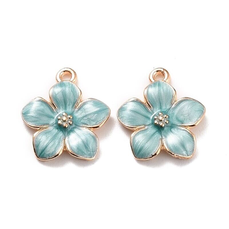 Enamel & Light Gold Flower Charm, 14x16mm, Mint Green