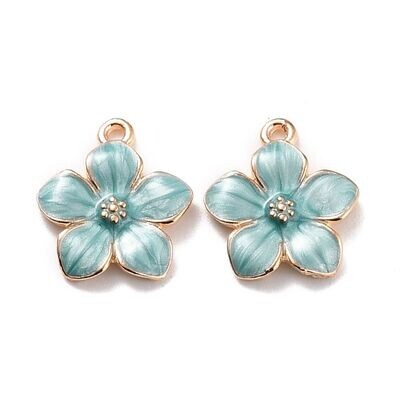 Enamel & Light Gold Flower Charm, 14x16mm, Mint Green