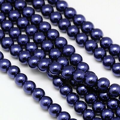 6mm Glass Pearls in Navy Blue, 1 Strand