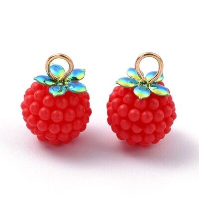 Resin Berry Charm in Red, 18x12mm