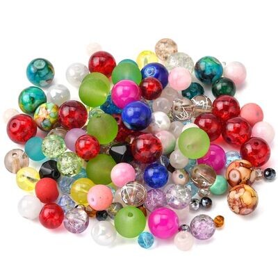 Mixed Glass Beads, 4-15mm, 100g
