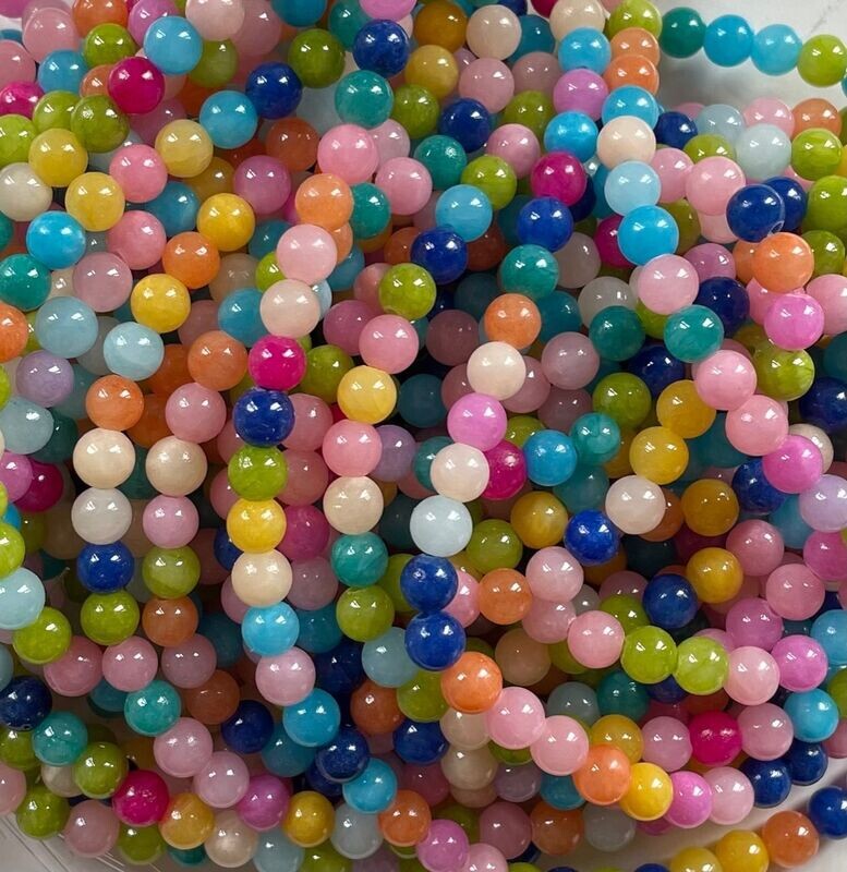Natural Dyed Jade, Mixed Colours, 6mm, 1 Strand