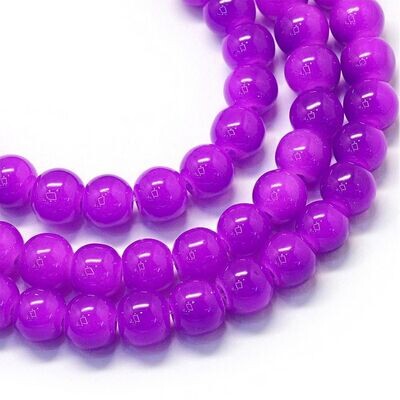 Painted Glass Beads, Purple, 8-9mm