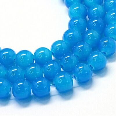 Painted Glass Beads, Capri Blue, 8-9mm