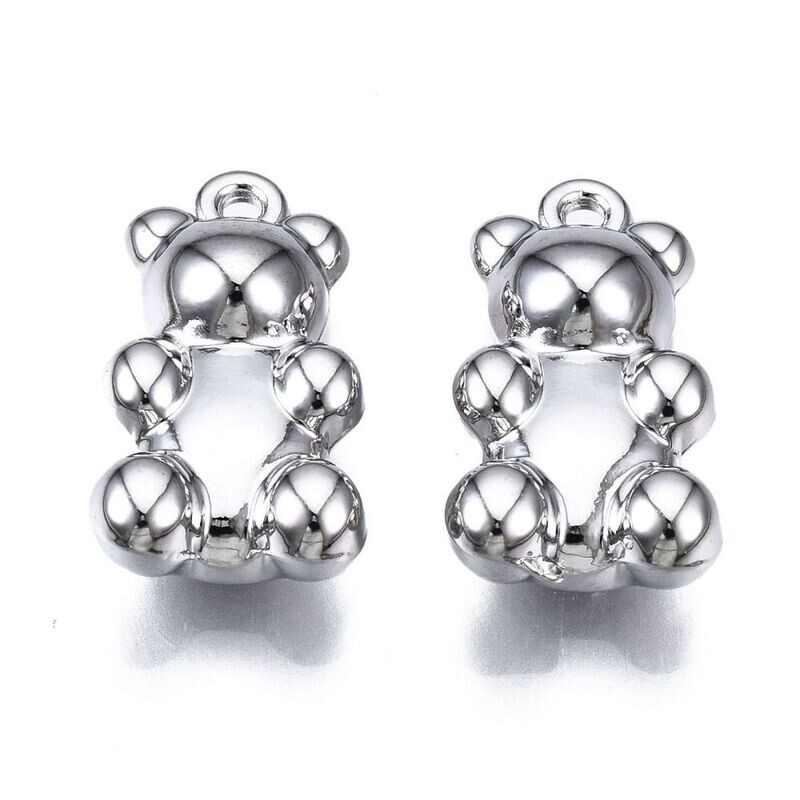 Silver Plated Gummy Bear Charm, 17x9x5mm