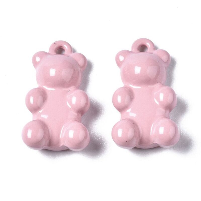 Spray Painted Gummy Bear Charm, Pink, 17x9x5mm