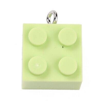 Resin Lego Style Charm/Pendant, Lime Green, 21x15x11mm