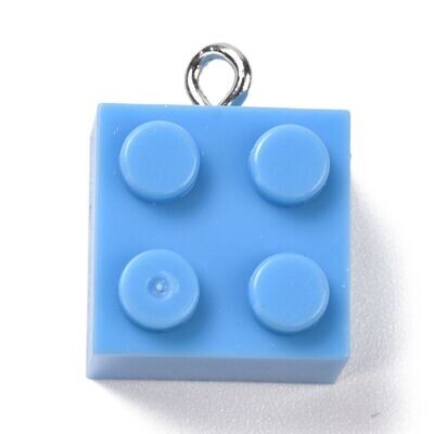 Resin Lego Style Charm/Pendant, Blue, 21x15x11mm
