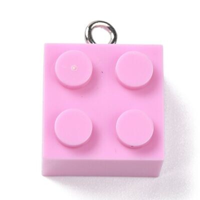 Resin Lego Style Charm/Pendant, Pink, 21x15x11mm