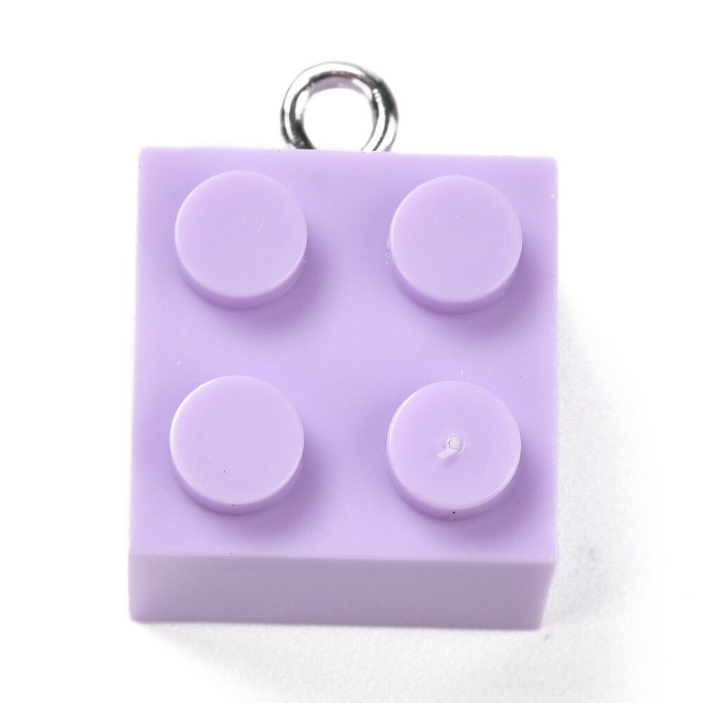 Resin Lego Style Charm/Pendant, Light Purple, 21x15x11mm