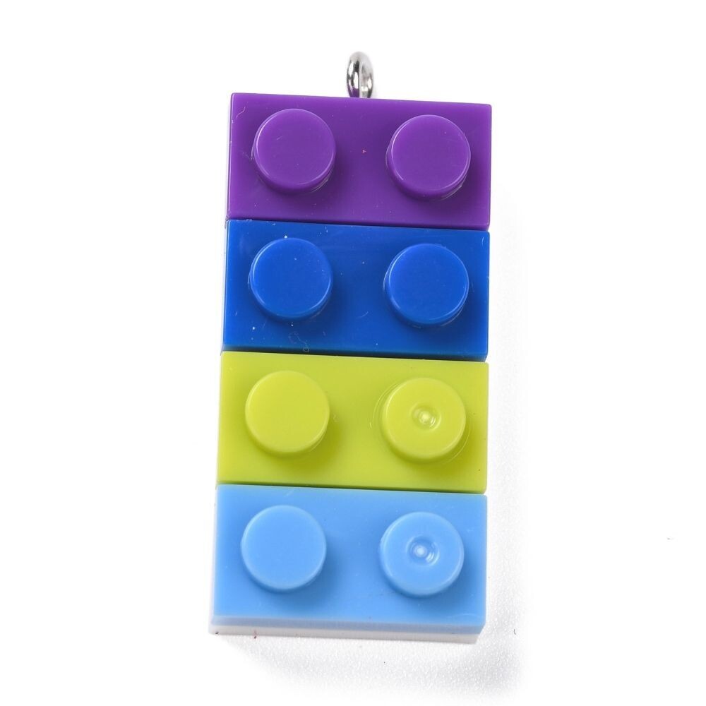 Resin Lego Style Pendant, Purple-Blue, 36x15x8mm