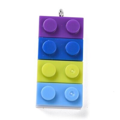 Resin Lego Style Pendant, Purple-Blue, 36x15x8mm