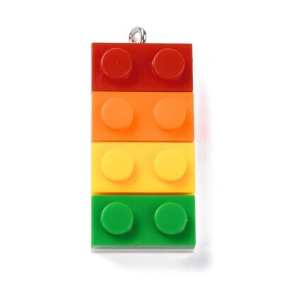 Resin Lego Style Pendant, Red-Green, 36x15x8mm