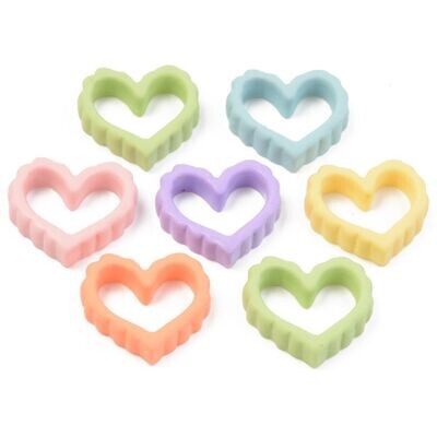10 x Resin Open Heart Pendants, Mixed Pastel Colours, 22x24x5mm