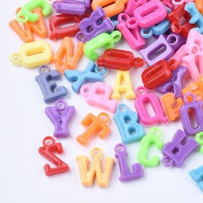 Acrylic Letter Pendants in Bright Colours, 50g