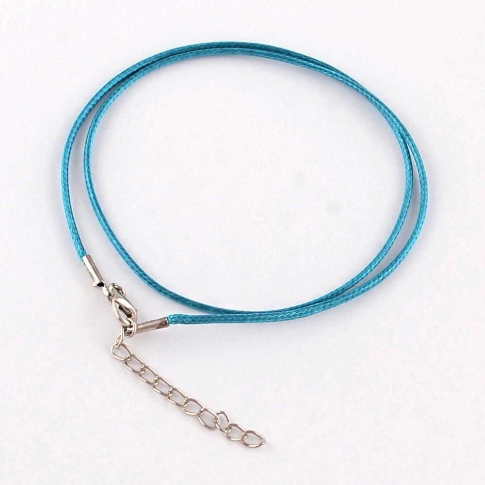 Waxed Cord Finished Necklace in Turquoise, 17"