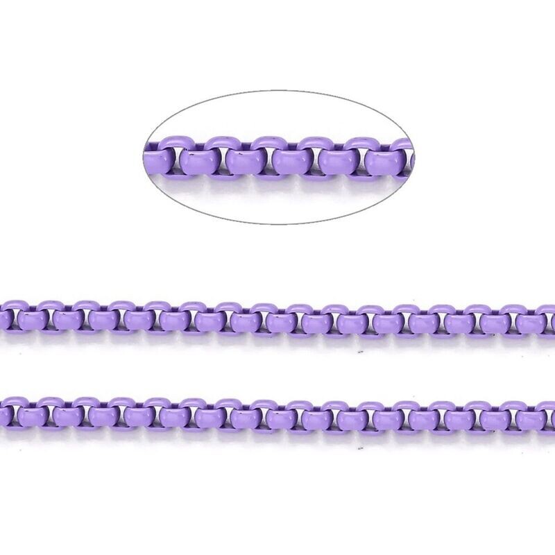 Spray Painted Box Chain, 3x2x2mm, Light Purple