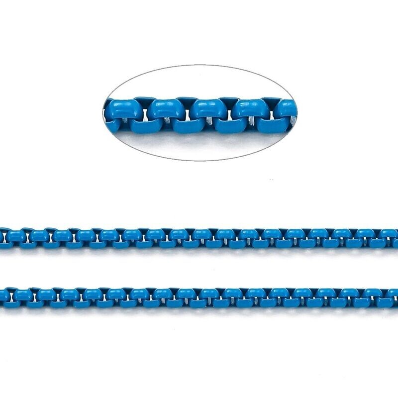 Spray Painted Box Chain, 3x2x2mm, Blue