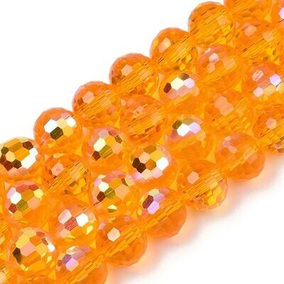 50 x 8mm Faceted Glass Beads, Half Electroplated, Orange