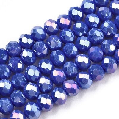 4x3mm AB Plated Opaque Glass Rondelles, Royal Blue, 1 Strand