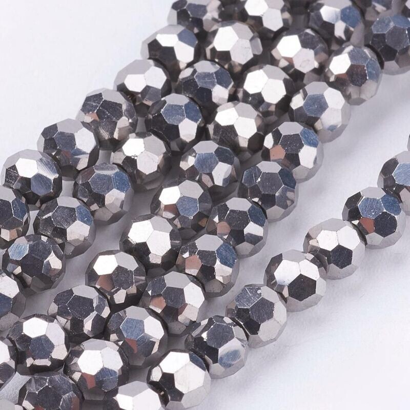 4mm Faceted Electroplated Beads in Silver, 1 Strand
