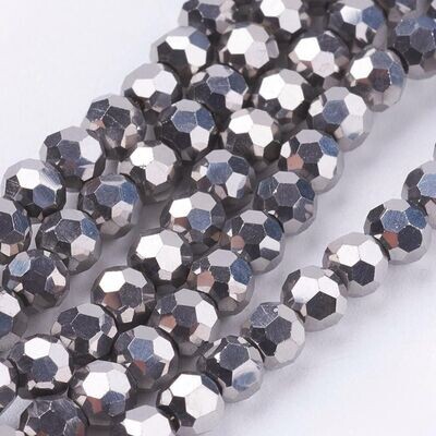 4mm Faceted Crystals in Electroplated Silver, 1 Strand