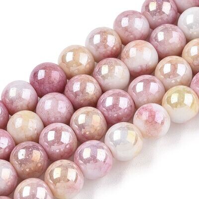8mm Pearlised Electroplated Glass Beads in Shades of Pink, 1 Strand
