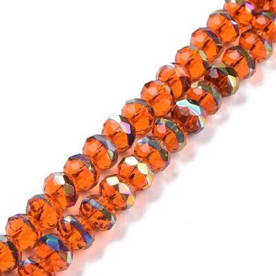8mm Faceted Half Plated Glass Beads in Burnt Orange, 1 Strand