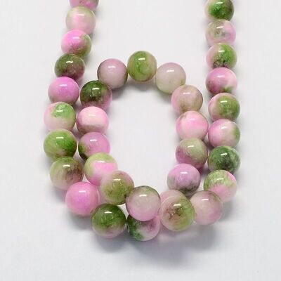 Natural Dyed Jade, Pink & Green, 6mm, 1 Strand